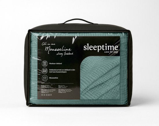 Sleeptime 2-in-1-Mousseline-Bettdecke – Bettdecke ohne Bezug, inklusive Kissenbezug – 240 x 200 – Grün