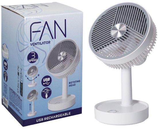 van der Meulen Tischventilator, wiederaufladbar, USB, weiß, Spielzeug