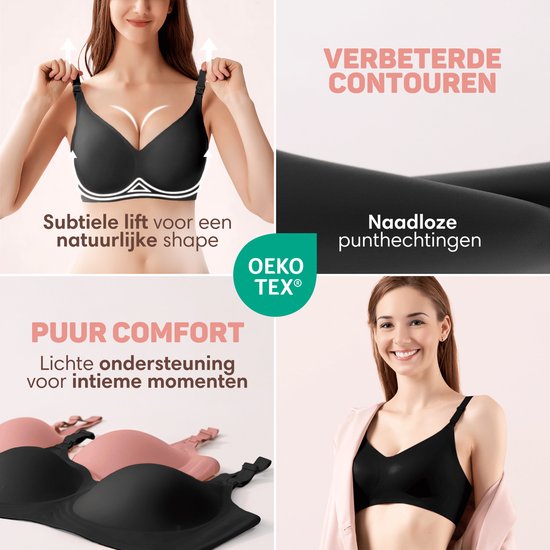 Vulpes Goods® BabyCare - Still-BH ohne Bügel - Umstands-BH - Nahtloser Still-BH - Schlaf-BH - verstellbare Träger - ultraweiches Material - herausnehmbare Polsterung - vorne mit Klappe - nützlich beim Stillen - Schwarz - XL