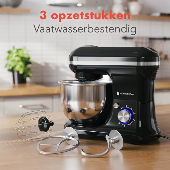 KitchenBrothers Küchenmaschine - Küchenroboter - 5L - Küchenmixer - 1200W - Schwarz