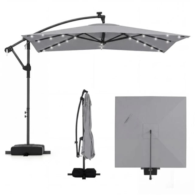 Coast Floating Parasol Grey - 360° drehbarer Garten-Sonnenschirm mit LED, Pendel und Sandsäcken - 250 x 250 x 240 cm