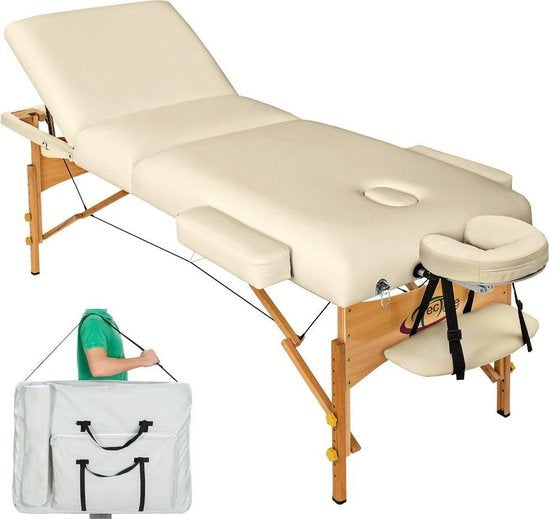 tectake - Massageliege mit 10 cm hoher Matratze + Tragetasche Behandlungstisch Massageliege - beige - Behandlungsliege - inkl. Aufbewahrungstasche - faltbar