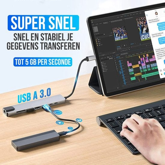 Strex 8 in 1 USB C Hub - Docking Station - USB Splitter - 4K HDMI - USB A - USB C - Ethernet - Micro SD - Geeignet für Laptop, Macbook, Windows