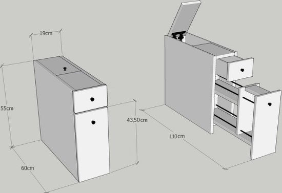 Asir Badezimmerschrank - Weiß - 20 x 55 x 60 cm