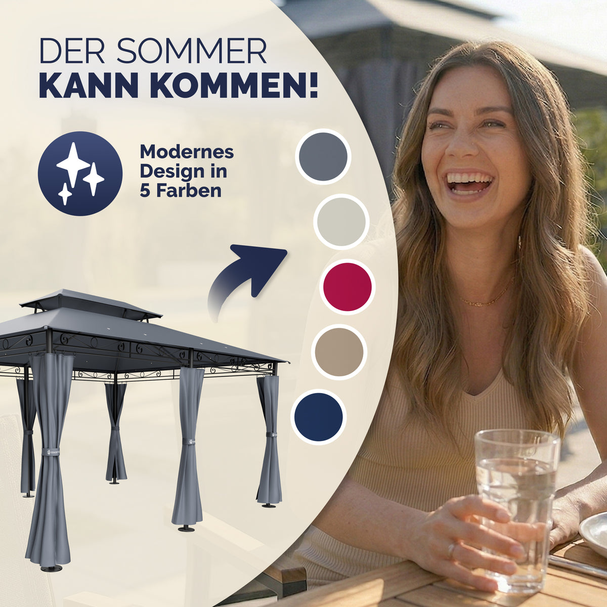 Casaria Topas Pavillon 3 x 4 m – mit Seitenwänden und Belüftungsdach – UV-Schutz 50+ – Stahlrahmen – Anthrazit