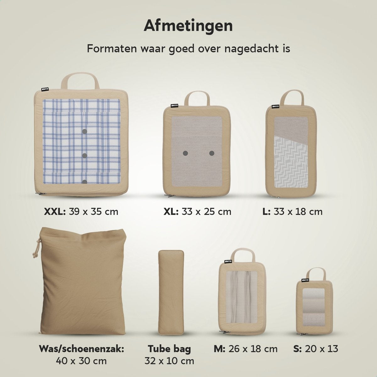ONYXÂ¬Ã† Compression Packing Cubes - 7 Stück - Gepäckorganisation mit Kompressionsreißverschluss - Für Koffer und Taschen - Beige