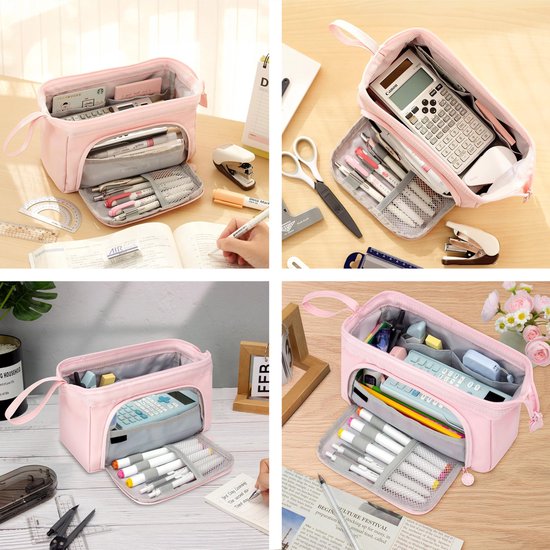 Diydash Federmäppchen XL - Federtasche - Federmäppchen - Schulmäppchen - Großes Federmäppchen - Schulbedarf - Trousse Scolaire - Für Mädchen, Jungen und Erwachsene - Pink