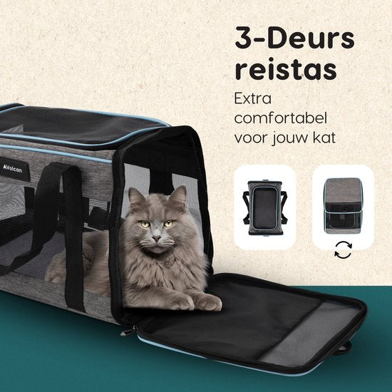 Volcan Reisetasche Katze - Baumwolle Reisekorb - Tragetasche Katzen oder kleiner Hund - Katze Reisekorb- Grau