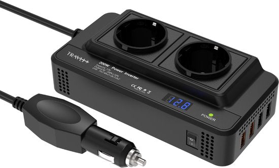 Travli Inverter 12v 230v - Autoladegerät - Tragbarer Wechselrichter - 2x 230V Steckdose - 4x 5V usb Ladeanschlüsse