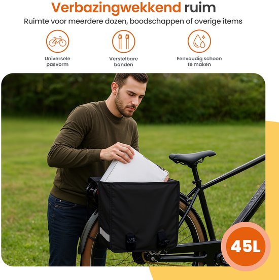 Goliving Fahrradtasche 45 Liter - Doppelte Fahrradtaschen - Wasserdicht - Mit Reflektoren - Elektrofahrräder - Schwarz
