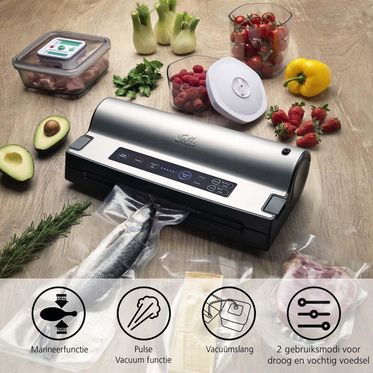 Solis Vac Prestige 575 Vakuumierer - mit Marinierfunktion und Schlauchanschluss - Vakuumierer inklusive Vakuumbeutel und Folie - Grau