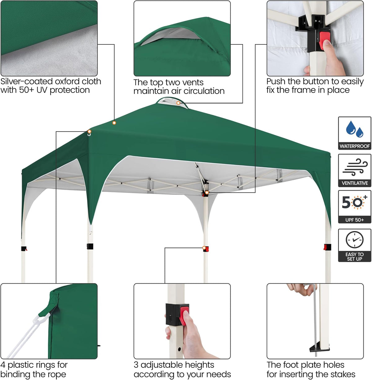 Faltpavillon 3 × 3 m Pop-up-Gartenpavillon, höhenverstellbar, mit Belüftung und Tragetasche, dunkelgrün
