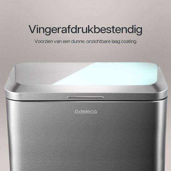 Deleca Mülleimer Prestige - 50 Liter - Breit - Edelstahl Mülleimer / Abfallbehälter / Tret-Abfallsammler - Mit Fußpedal und Slow Close - Matt Silber