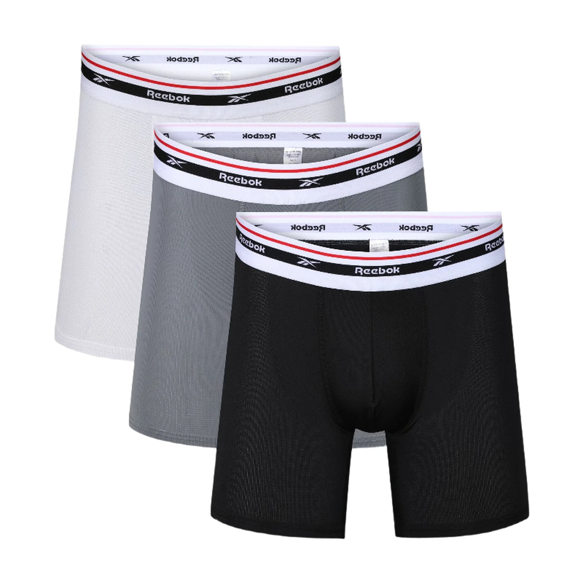 Reebok MED FINLO Herren-Boxershorts – 3er-Pack – Schwarz/Weiß/Grau – Größe M