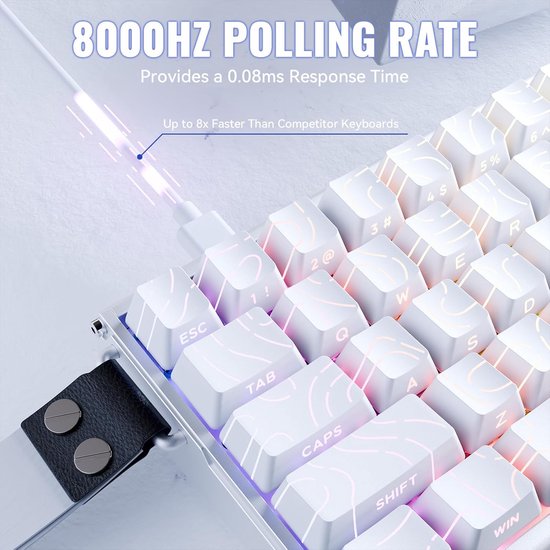 ATTACK SHARK X68MAX HE – Kabelgebundene Gaming-Tastatur mit Magnetschalter – CNC-gefrästes Aluminium – 68 Tasten – RGB – PBT-Tasten mit seitlicher Beschriftung – Dekorative Tastenkabel – 8 kHz – 0,005 mm RT – 0,08 ms – Weiße Umrandung