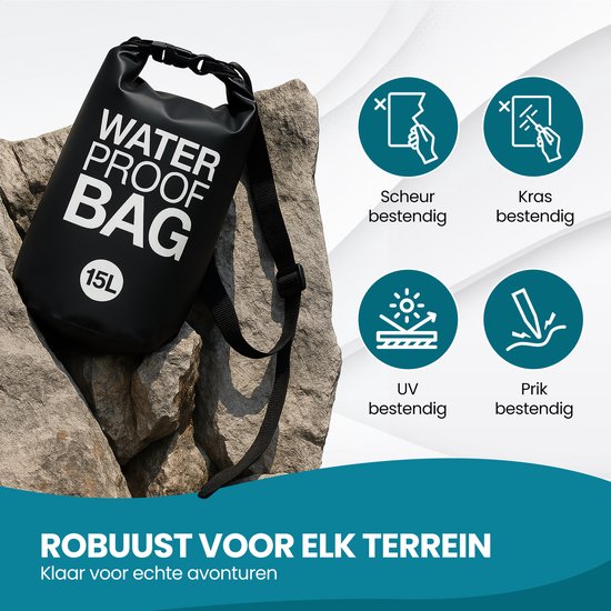 TTD® Waterproof Bag - Wasserdichter Drybag - Aufbewahrungsbeutel - 15 L - Outdoor Bag - Schwarz