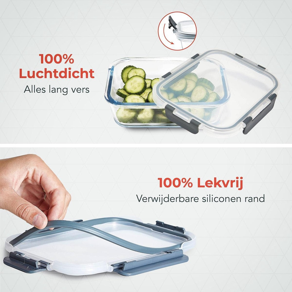 KitchenBrothers Meal Prep Trays - Frische-Schalen-Set - luftdicht - BPA-frei - 1L - Glas - 5 Stück