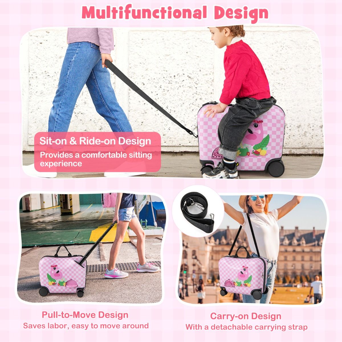 Coast Kinderkoffer- und Rucksack-Set – 4-in-1-Design – Sitzfunktion – Rosa