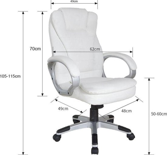 VDD Gaming Schreibtischstuhl - Ergonomisch verstellbar - Weiß - 62x50x115cm