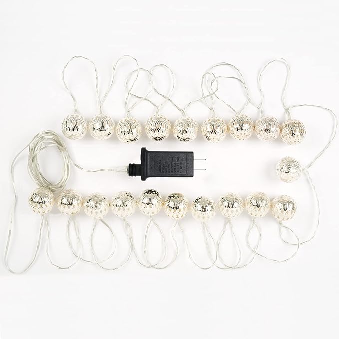 LED-Lichtergirlande im marokkanischen Stil - 7 m - 240 V - 20 Glühbirnen - Warmweiß - Silber