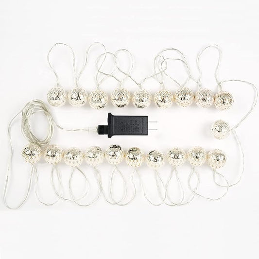 LED-Lichtergirlande im marokkanischen Stil - 7 m - 240 V - 20 Glühbirnen - Warmweiß - Silber