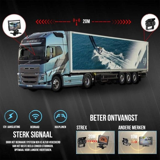 Strex Rückfahrkamera-Set - verkabelt mit 4 Kameras - 9" Bildschirm - 18LED Nachtsicht 15m - IP67 Wasserdicht - schwarz