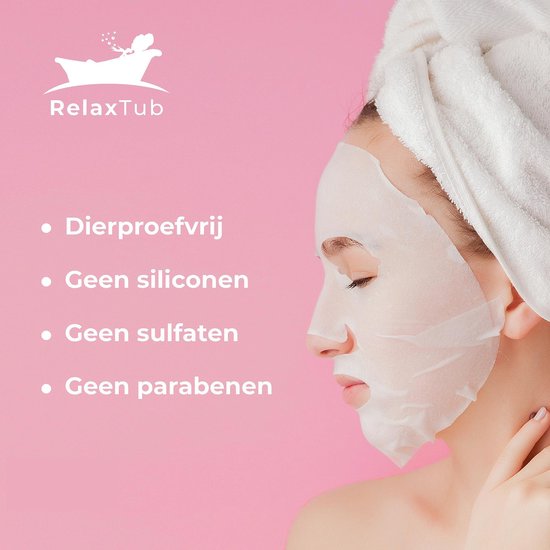 RelaxTub® Gesichtsmaske - 4 Stück - Gesichtsmasken Pflege - Gesichtsmaske Feuchtigkeitspflege - Gesichtspflege Damen - Gesichtsmasken Pflege Mädchen - Enthält Vitamin C, Arganöl, Aloe Vera, Ginsengwurzel - Tierversuchsfrei - 100% natürlich