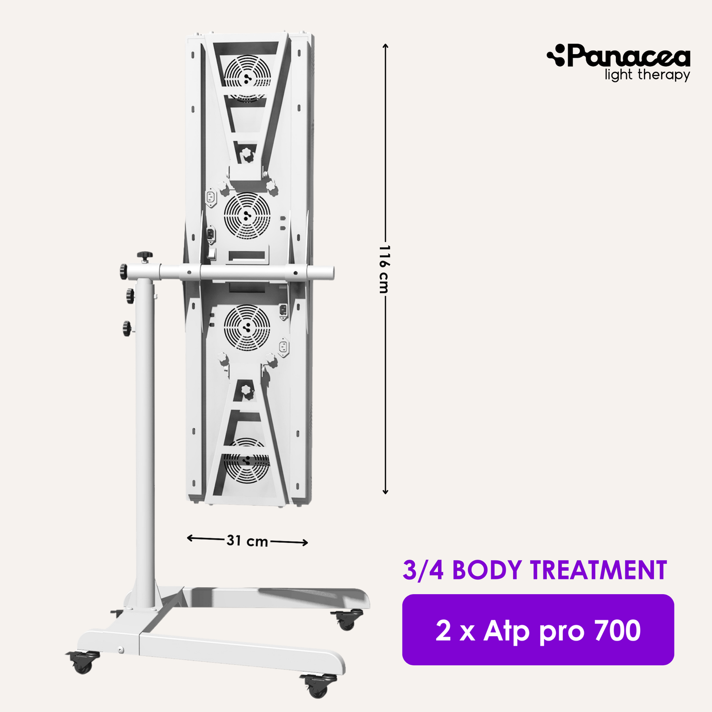 Panacea Light Therapy Mobile Panel Stand - Verstellbare Höhe bis zu 160 cm - Max. 20 kg - Metall - Weiß