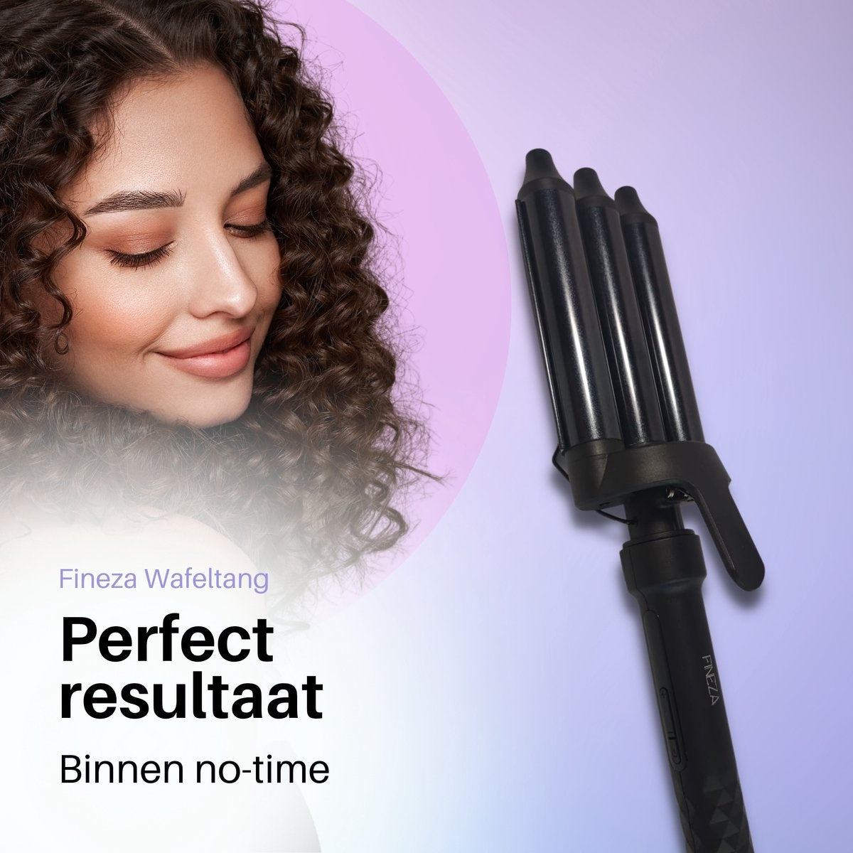 Fineza Waffelzange 25mm - Keramischer Lockenstab mit 10 Temperatureinstellungen - Schwarz