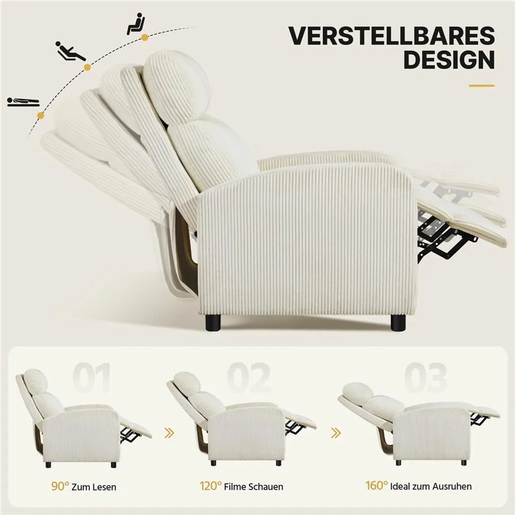 Yaheetech Relaxsessel aus Cord mit verstellbarer Fußstütze – Beige – 61,5 x 87 x 99 cm – max. 120 kg