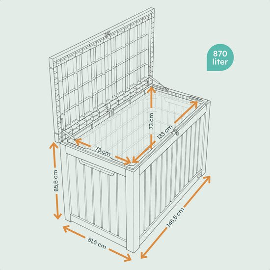 LifeGoods Aufbewahrungsbox - 870L - Kissenbox - Wasserdicht - Garten-Kissenbox - Rostfrei - Gartenbox - 146.5x81.5x85.6 cm - Schwarz