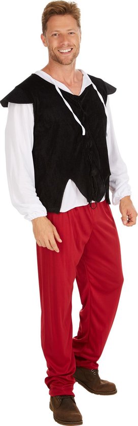 DressForFun Herbergier-Kostüm aus dem Mittelalter – Mit Weste mit Kordelzug sowie bequemen Hosen und einem langärmeligen Hemd – Für Karneval und Mottopartys – Schwarzes Polyester – Größe L