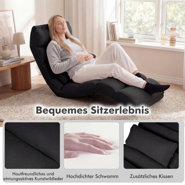 Coast Floor Armchair Schwarz - Klappbarer Relaxsessel mit Schlaffunktion - 175 x 55 x 20 cm