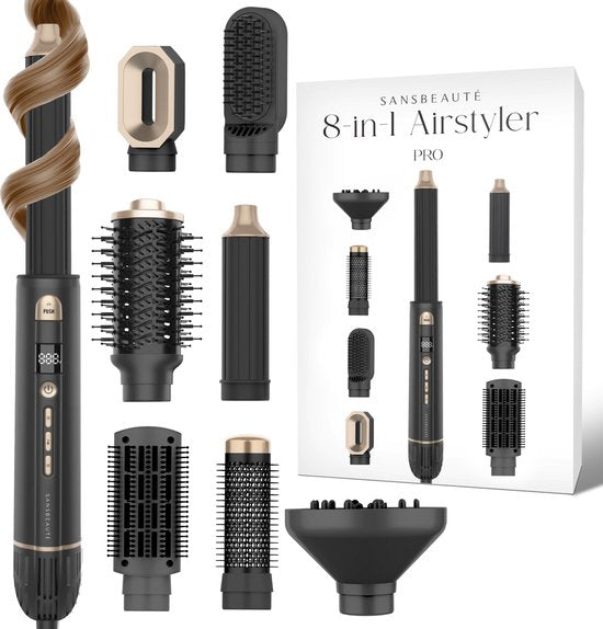 Sansbeauté® 8-in-1 Airstyler mit Diffusor - Haarwickel - Multistyler - Fönbürste Kurzes Haar - Dupe - Haarstyler - Haartrockner - Wärmebürste - Lockenbürste - Lockenstab - Stylingbürste - Coldshot