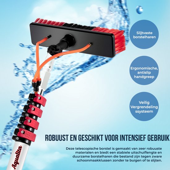 Aqualita® Teleskop-Waschbürste 9M - Teleskopstiel Fensterreinigung - Fensterwascher Teleskop - Fensterwischer mit Teleskopstiel - Schrubber - Autowäsche - Solarpanelreiniger - Fassaden - Vordächer - Wintergärten - Glasreinigungsset - Seifenspender