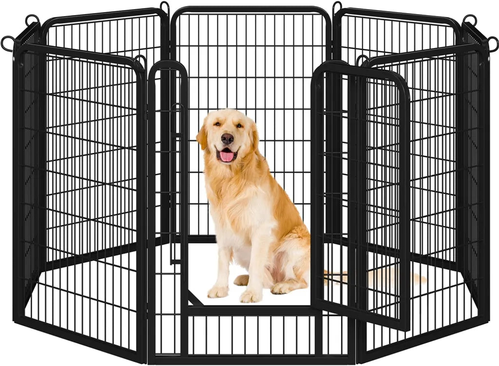 Yaheetech Welpenauslauf 8 Elemente 100 x 68 cm – Schwarz – Zusammenklappbarer Hundeauslauf mit Tür für Welpen und kleine Haustiere
