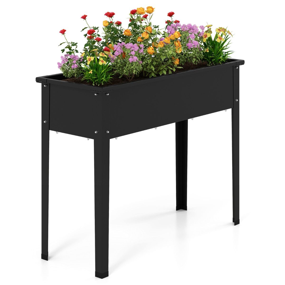 Coast Erhöhter Pflanzkübel – Gartenkübel aus Metall mit Füßen – mit Abflusslöchern – schwarz – 100 x 40 x 80 cm