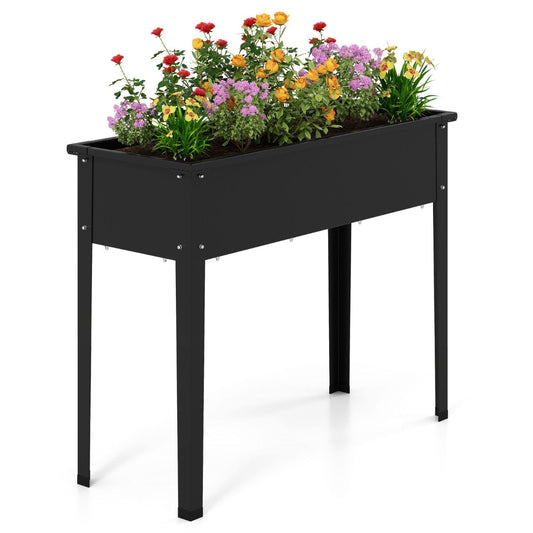 Coast Erhöhter Pflanzkübel – Gartenkübel aus Metall mit Füßen – mit Abflusslöchern – schwarz – 100 x 40 x 80 cm
