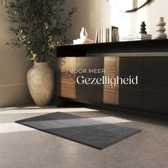 tectake® Kurzflorteppich - 60 x 110 cm - Anthrazit - Teppich für Wohnzimmer, Schlafzimmer, Esszimmer - Pflegeleicht und waschbar - Rutschfeste Unterlage - Allergikerfreundlich - Verschiedene Größen und Farben