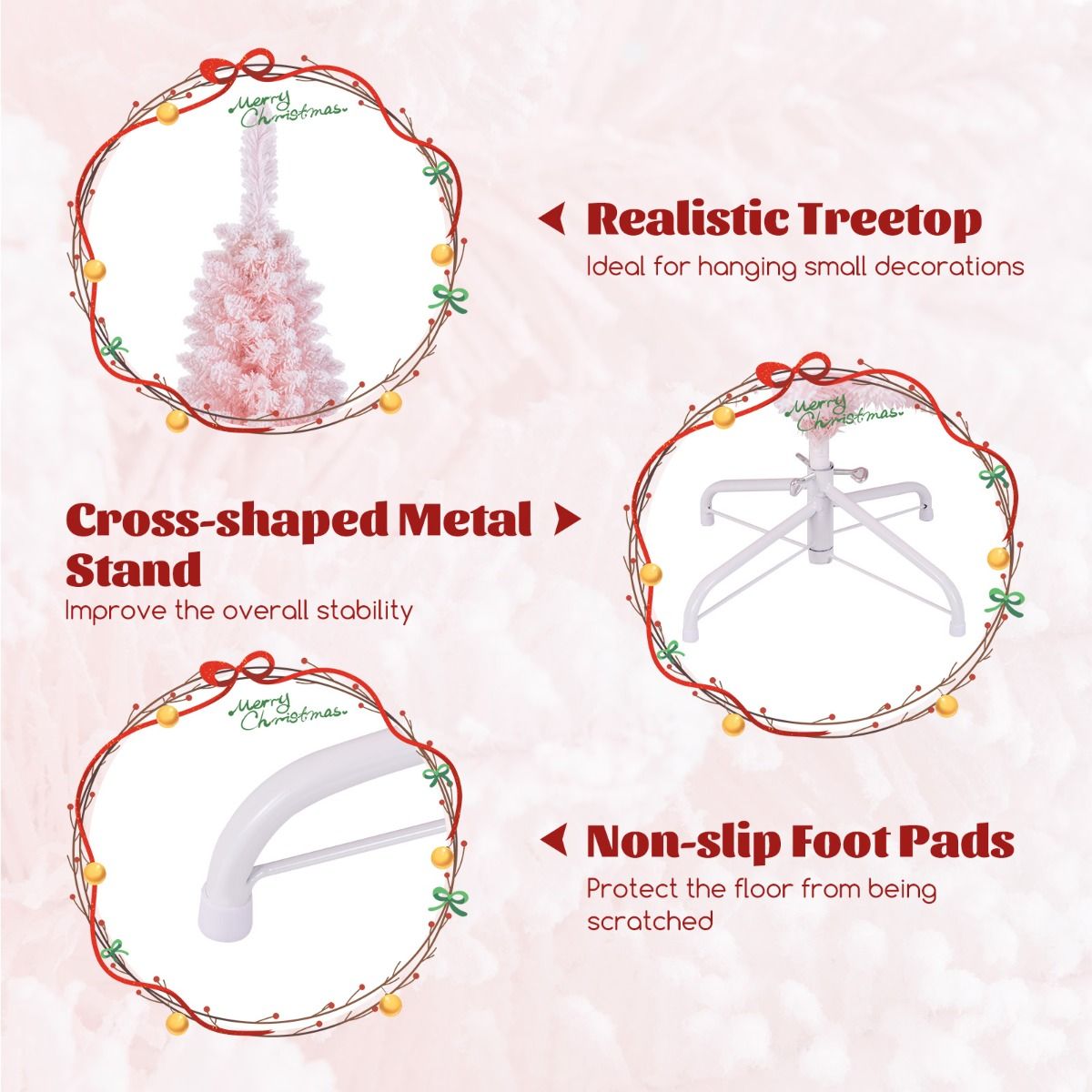 Künstlicher Weihnachtsbaum Coast - 150 cm - Rosa - verschneit - schlankes Design - 328 Zweigspitzen - Metallständer