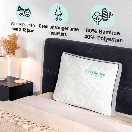 CozySense® Kinderkopfkissen - Kinderkopfkissen - Kleinkind-Kopfkissen - zerkleinerter Memory-Schaum + Mikrofasern - kühlende Technologie - füllbar - inkl. Extra 100g Schaumstoff - 40x55 cm - Kinder 2-12 Jahre alt