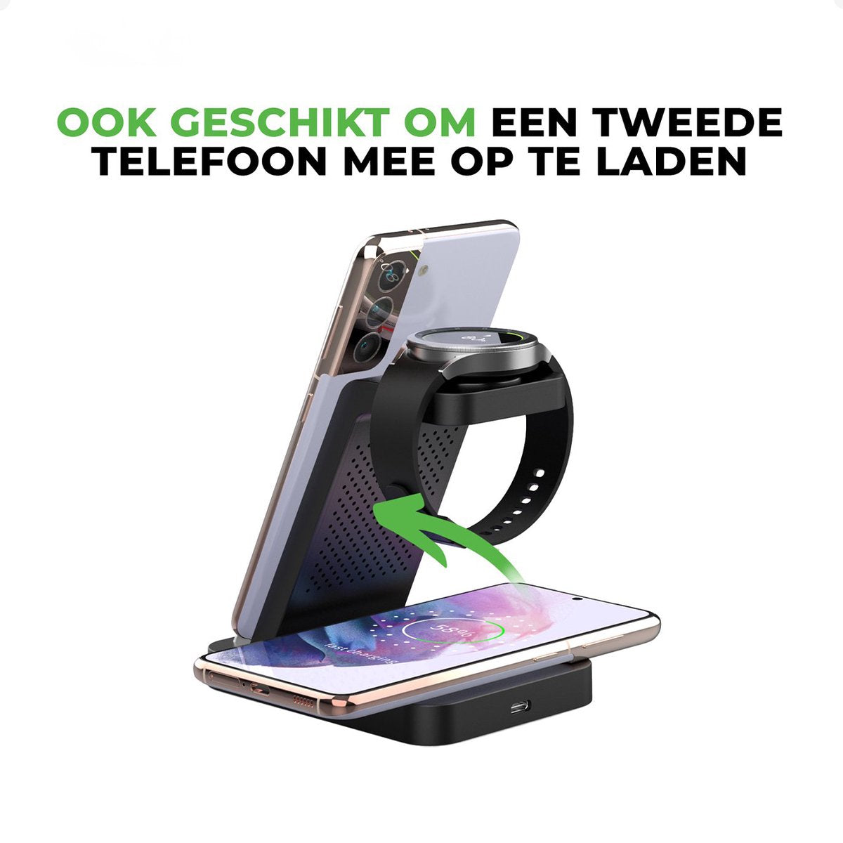 iSetchi Wireless 3-in-1 Ladestation - LED-Anzeige - 15W Schnellladung - Schwarz