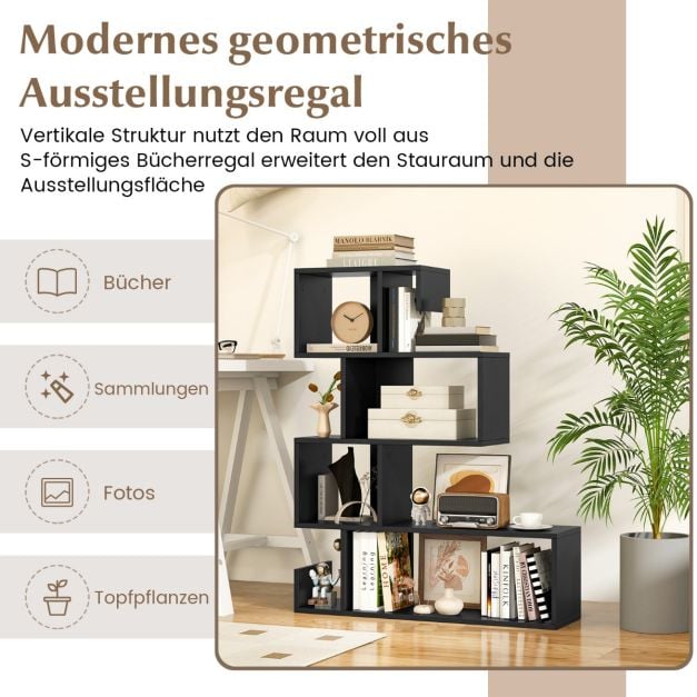 Coast S-förmiges Bücherregal mit 5 Ebenen – 80 x 22 x 100 cm – Schwarz
