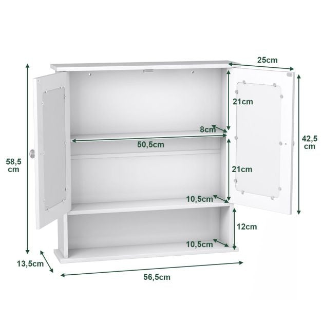 Coast Badezimmerschrank mit Spiegel und Regal - 58,5 x 56,5 x 13,5 cm - Weiß