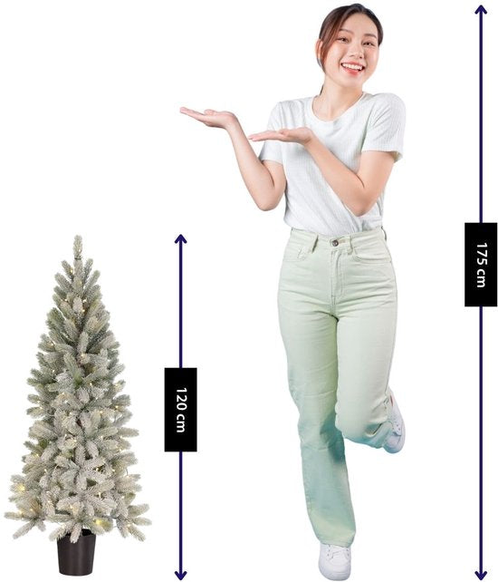 Black Box Trees Nagoya Kunstweihnachtsbaum mit Beleuchtung H120 x Ø60 cm – Weihnachtsbaum mit verschneiten Zweigen – Kunstbaum mit 212 PE-Tannenzweigen – Schlankes Modell Ø60 cm – Grün