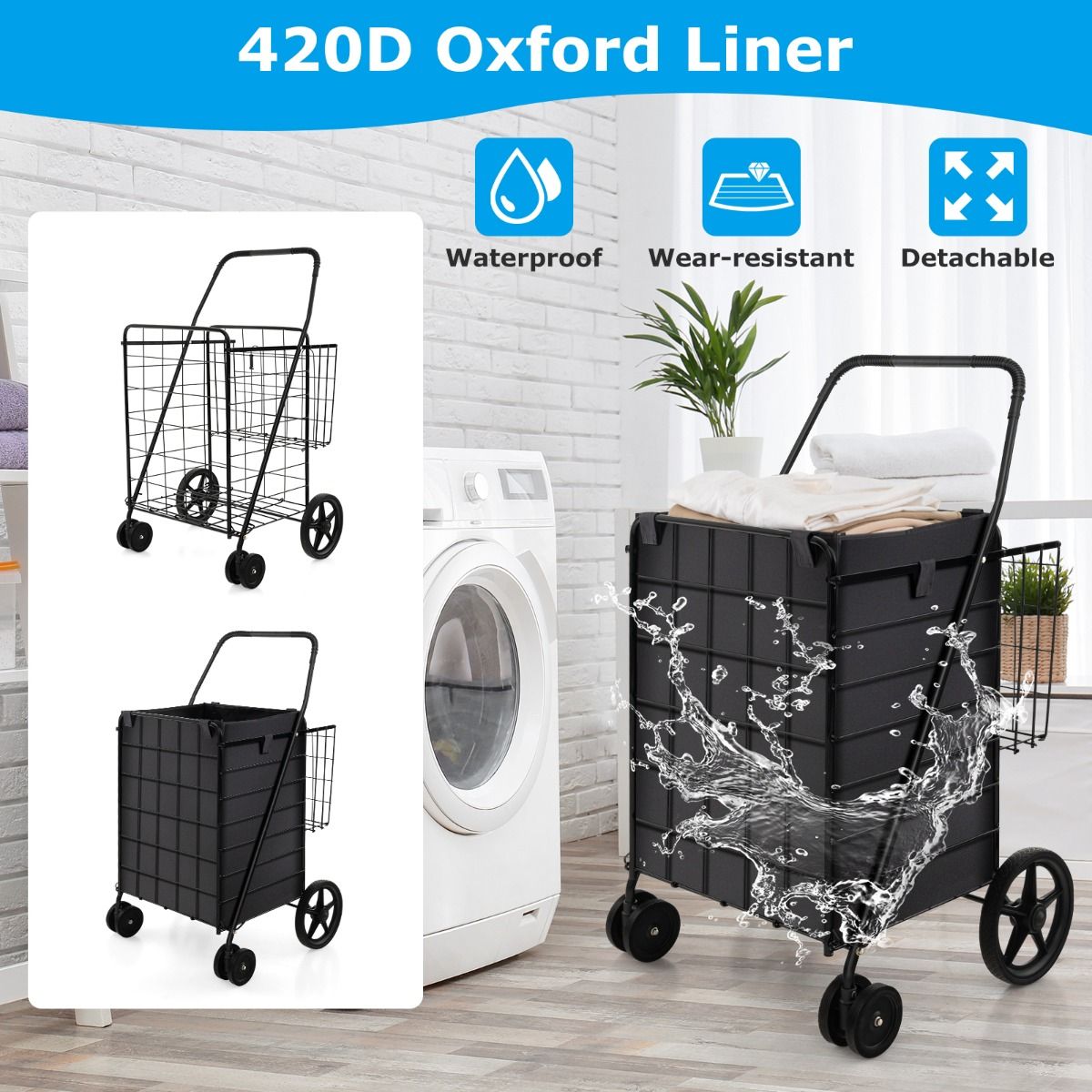 Coast Einkaufswagen - faltbar - 120L - Max. 40 kg - Metall - Schwarz