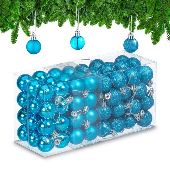 Weihnachtskugeln Set 96 Stück - Kunststoff - 3 cm - matt - glänzend - glitzernd - petrol