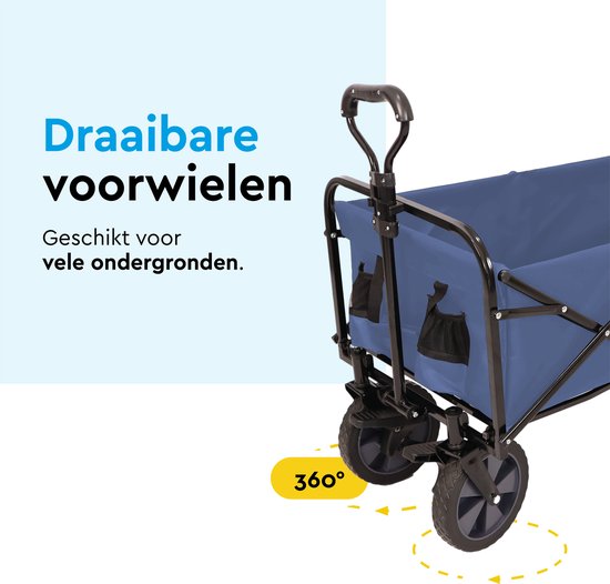 BRASQ Faltbarer Wagen - 100 Liter - 80 KG Kapazität - Schwenkbare Räder mit Bremse - 90x51x100 CM - Verstellbarer Griff - Faltbarer Wagen - Kompakt - Blau