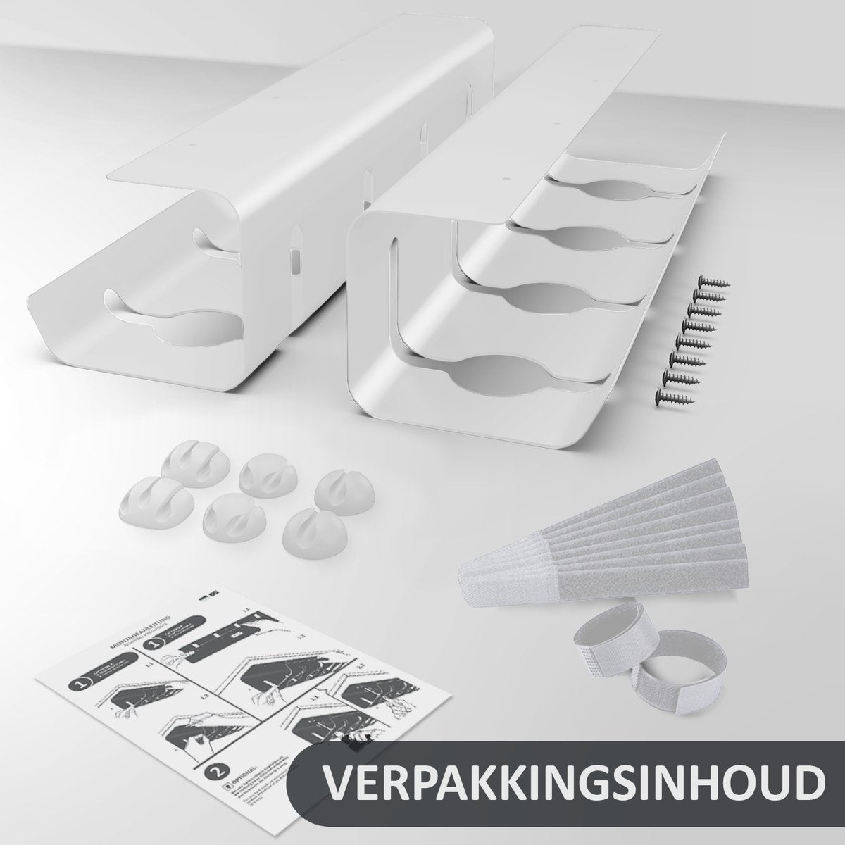 Stilemo Cable Tray Desk 2 Piece - Kabelhalter 43 CM - Kabelorganisator 5 KG Tragfähigkeit - Weiß
