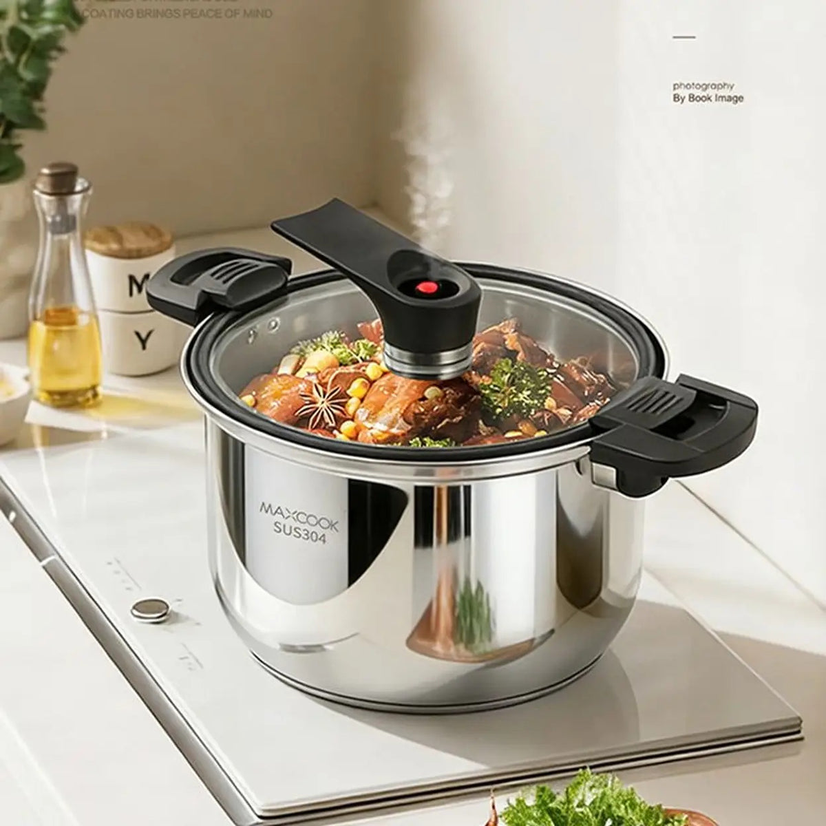 Maxcook Mikrodruck-Suppentopf mit Deckel – Edelstahl 304 – 24 cm – 6 l
